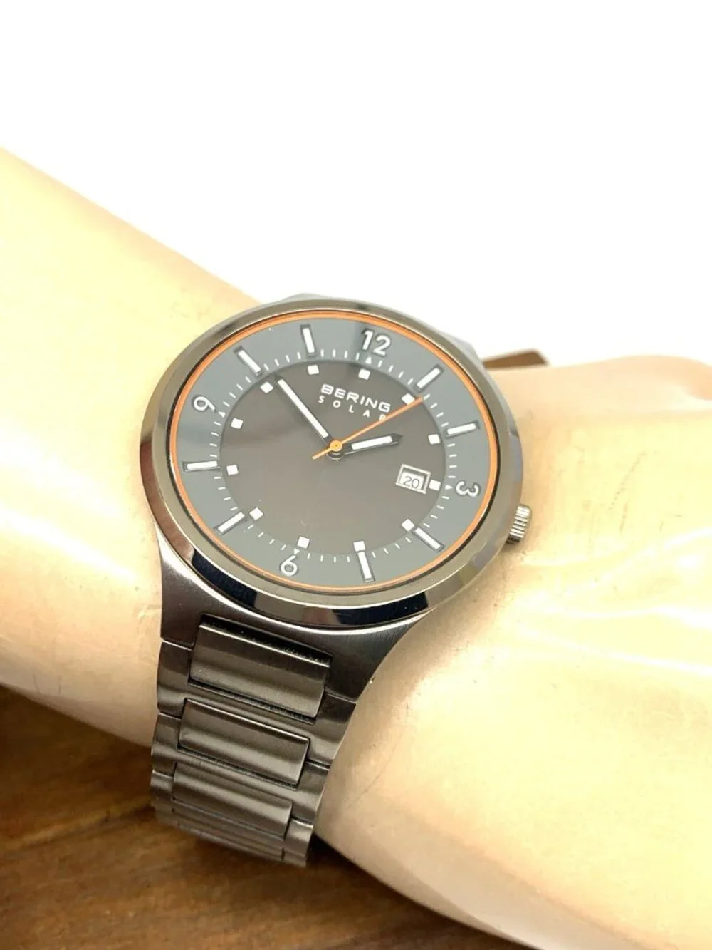 Bering Men's Watch 14442-777 Solar Gray Dial Date Silver Stainless Steel 42mm